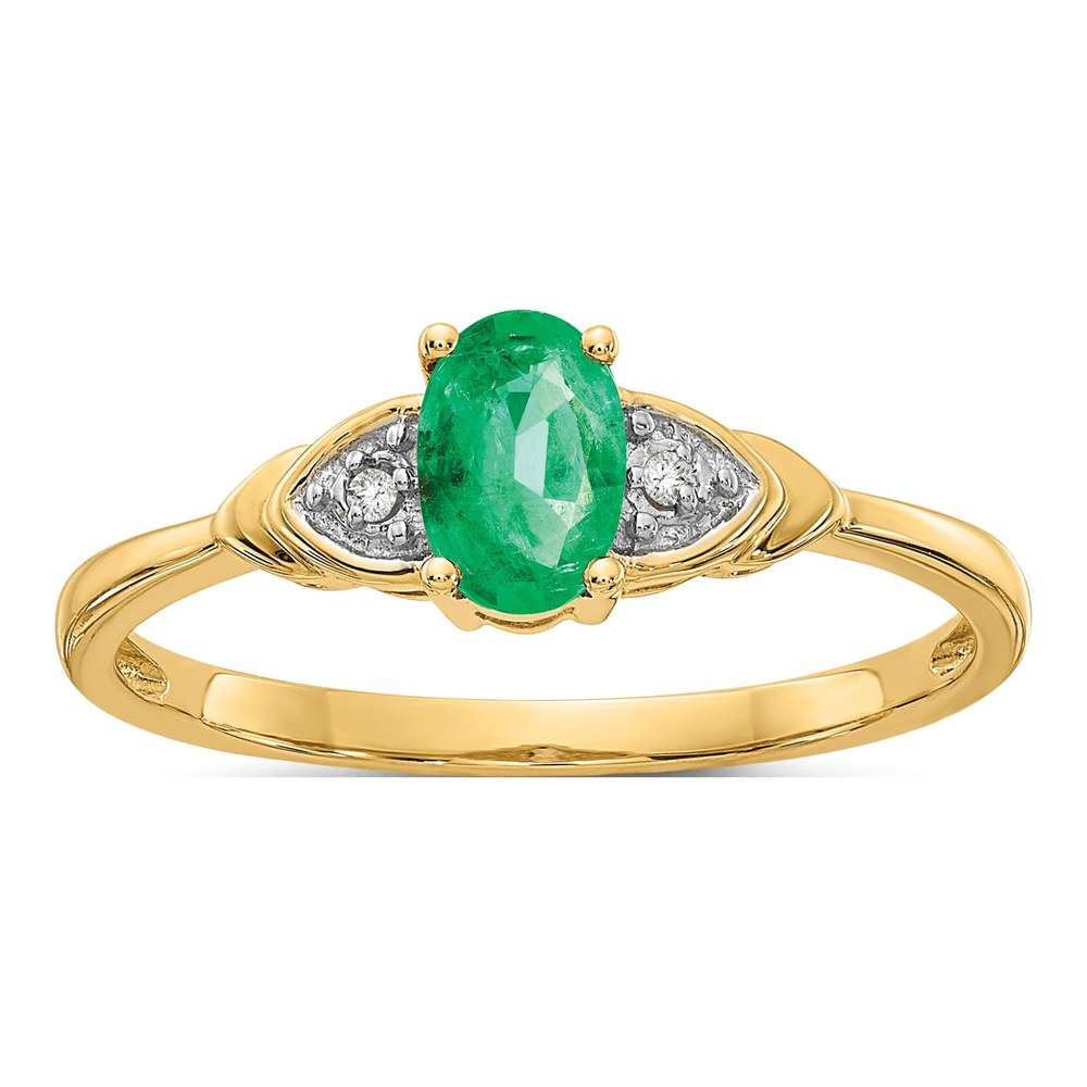 14K Yellow Gold Emerald & Diamond Oval Ring