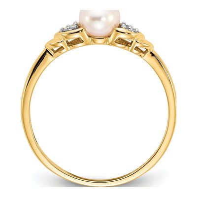 14K Yellow Gold Pearl & Diamond June Ring – view 2