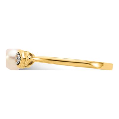 14K Yellow Gold Pearl & Diamond June Ring – view 4