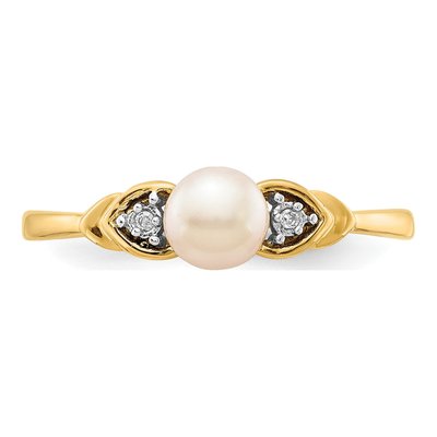 14K Yellow Gold Pearl & Diamond June Ring – view 5