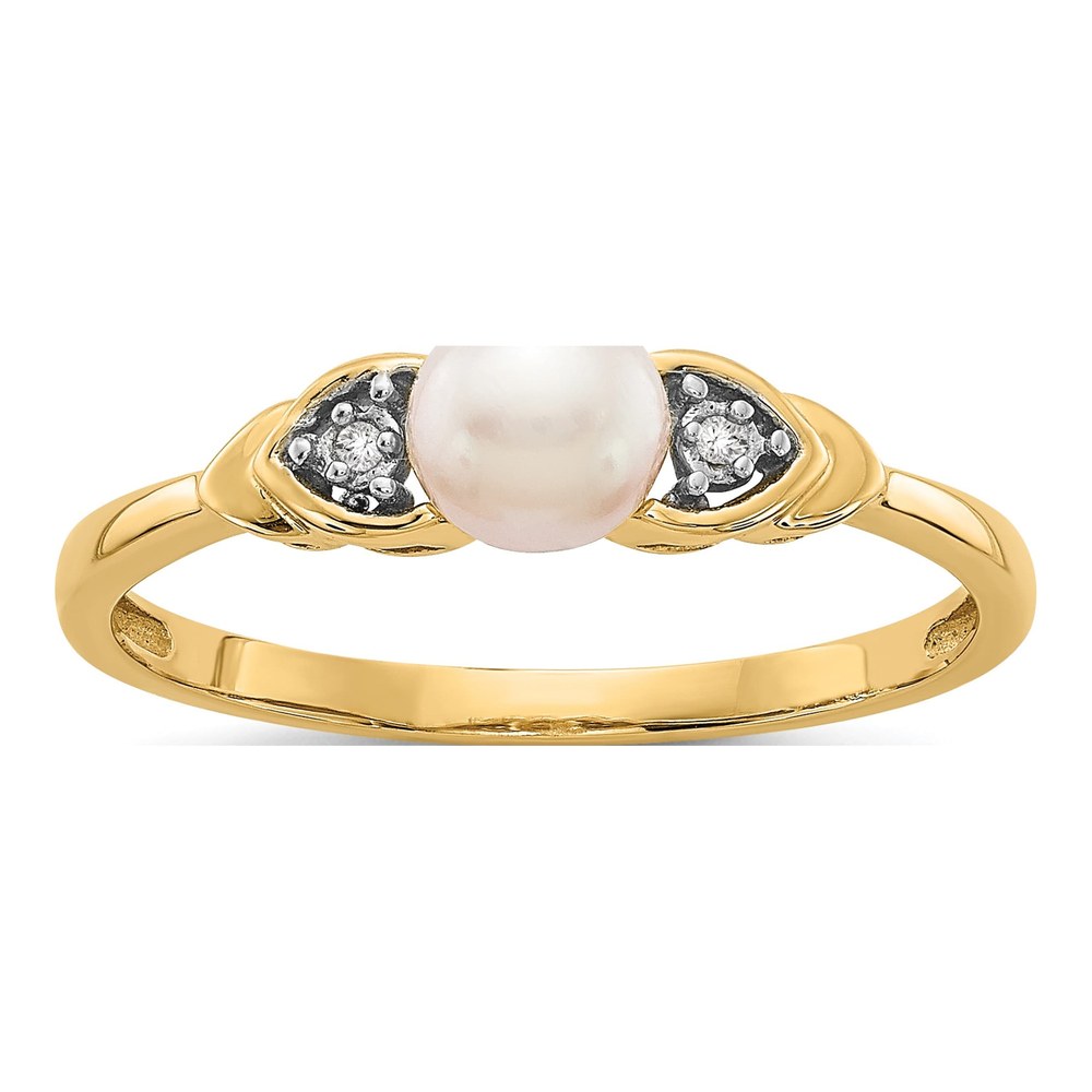 14K Yellow Gold Pearl & Diamond June Ring