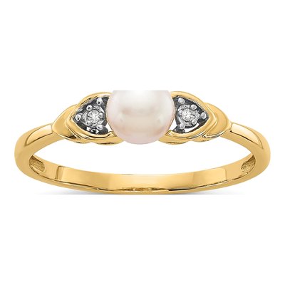 14K Yellow Gold Pearl & Diamond June Ring