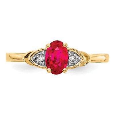 14K Yellow Gold Ruby & Diamond Oval July Ring – view 5