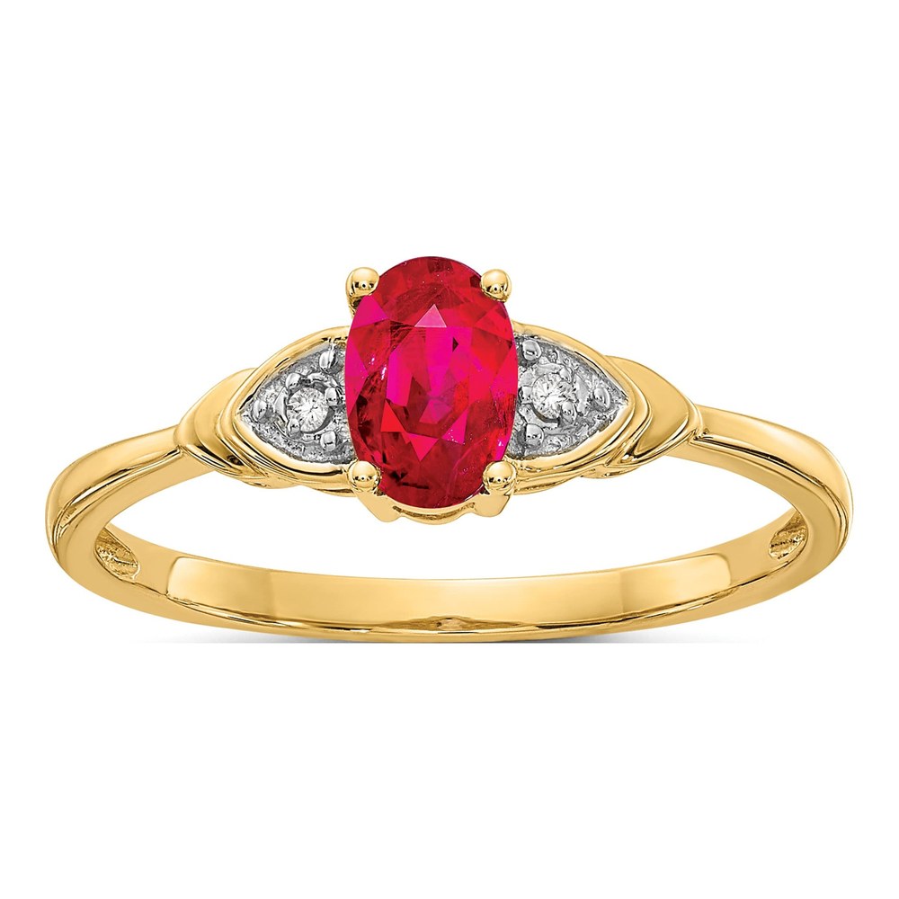 14K Yellow Gold Ruby & Diamond Oval July Ring