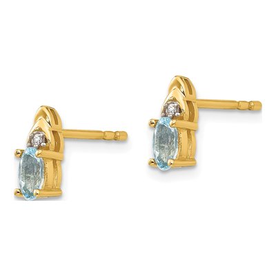 14K Yellow Gold Oval Aquamarine & Diamond Stud Earrings – view 3