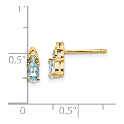 14K Yellow Gold Oval Aquamarine & Diamond Stud Earrings – view 5