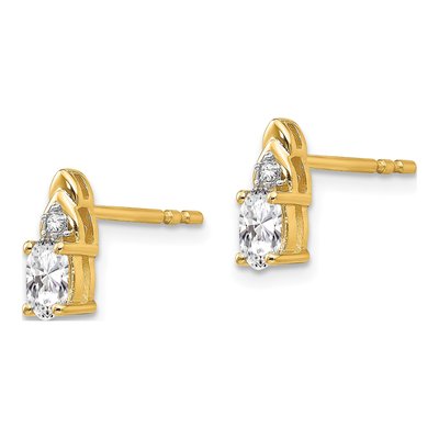 14K Yellow Gold White Topaz & Diamond Oval April Stud Earrings – view 2