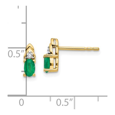 14K Yellow Gold Emerald & Diamond Oval May Stud Earrings – view 4