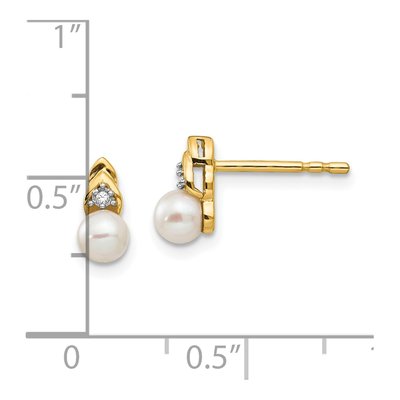 14K Yellow Gold 1mm Round Pearl & Diamond Stud Earrings – view 4