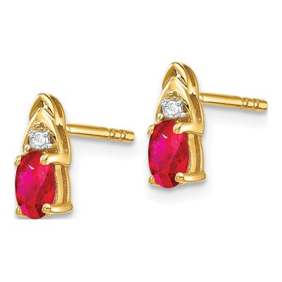 14K Yellow Gold Oval Ruby & Diamond July Birthstone Stud Earrings – view 3
