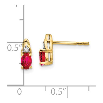 14K Yellow Gold Oval Ruby & Diamond July Birthstone Stud Earrings – view 5