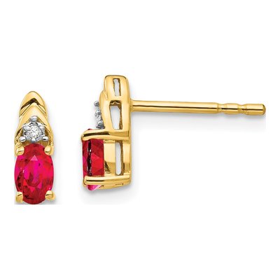 14K Yellow Gold Oval Ruby & Diamond July Birthstone Stud Earrings