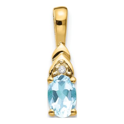 14K Yellow Gold Aquamarine & Diamond March Pendant