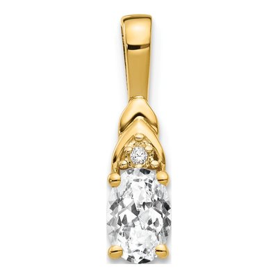 14K Yellow Gold White Topaz & Diamond April Birthstone Pendant