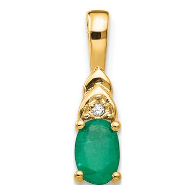 14K Yellow Gold Emerald & Diamond May Birthstone Pendant
