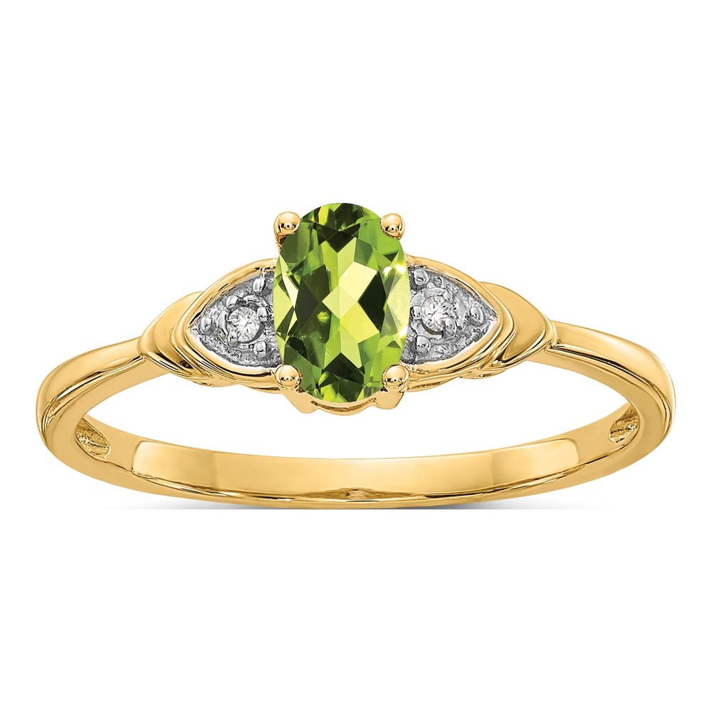 14K Yellow Gold Peridot & Diamond Oval Ring