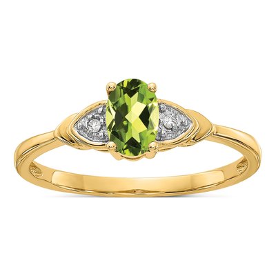 14K Yellow Gold Peridot & Diamond Oval Ring