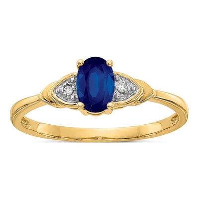 14K Yellow Gold Sapphire & Diamond Oval Ring