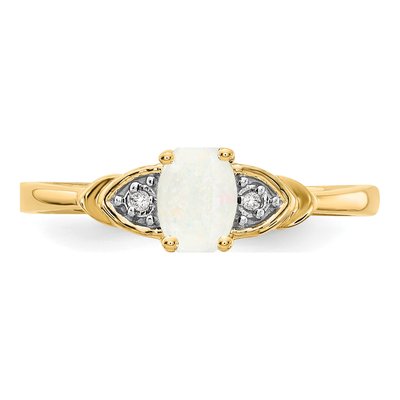 14K Yellow Gold Opal & Diamond October Ring – view 5