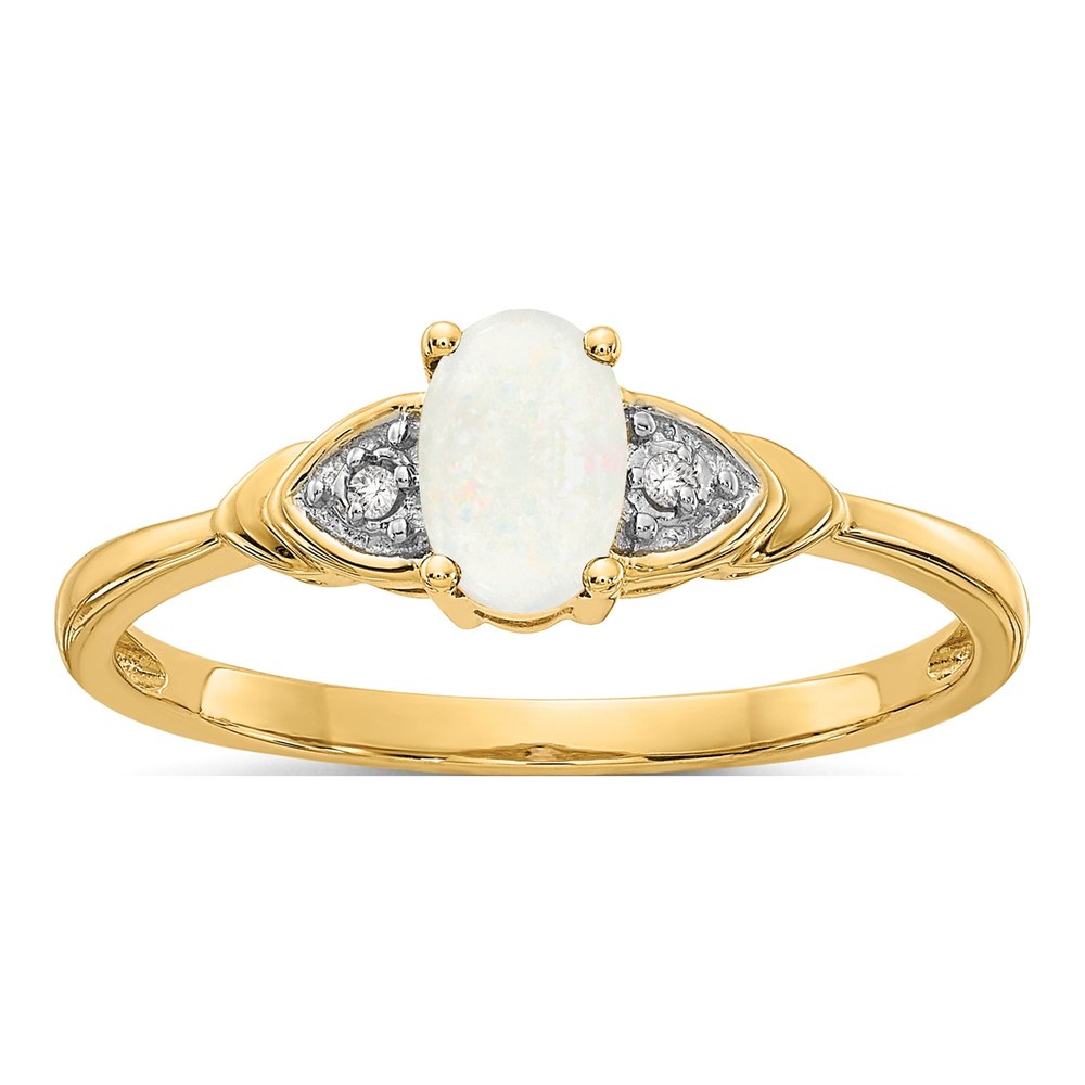 14K Yellow Gold Opal & Diamond October Ring