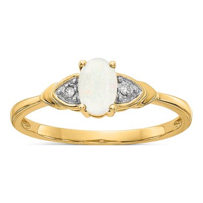 14K Yellow Gold Opal & Diamond October Ring