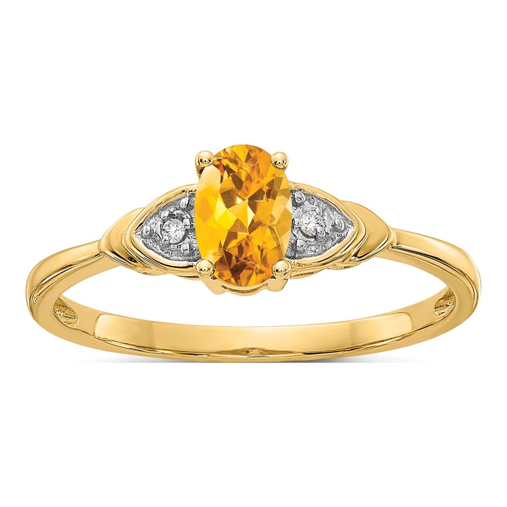 14K Yellow Gold Citrine & Diamond Oval Ring