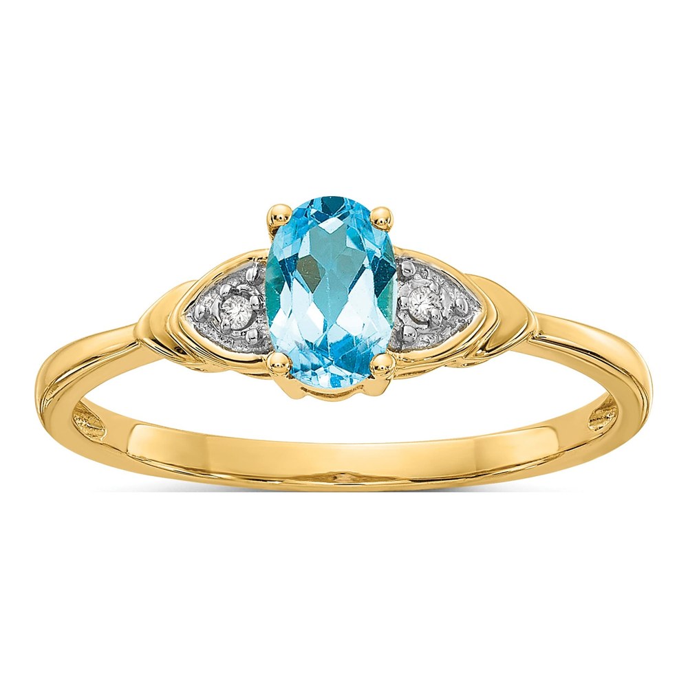14K Yellow Gold Swiss Blue Topaz & Diamond Ring