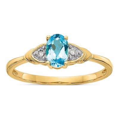 14K Yellow Gold Swiss Blue Topaz & Diamond Ring