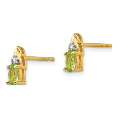 14K Yellow Gold Oval Peridot & Diamond Stud Earrings – view 2