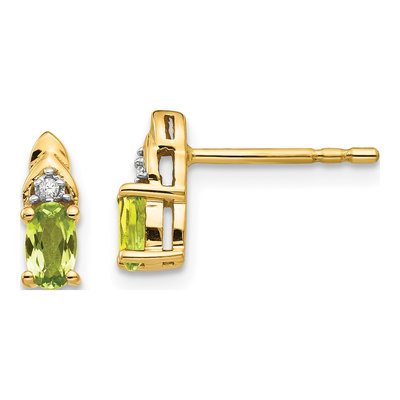 14K Yellow Gold Oval Peridot & Diamond Stud Earrings