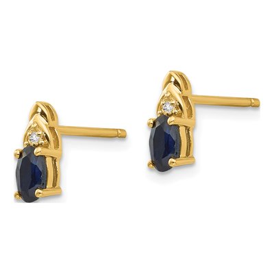 14K Yellow Gold Oval Sapphire & Diamond Stud Earrings – view 2