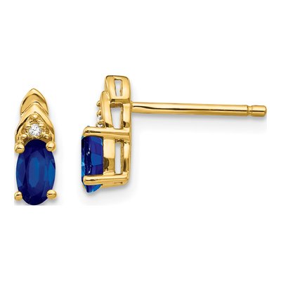 14K Yellow Gold Oval Sapphire & Diamond Stud Earrings