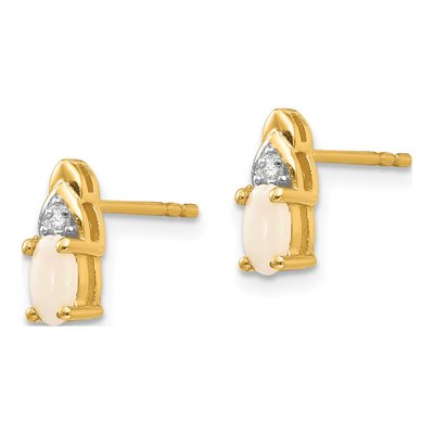 14K Yellow Gold Oval Opal & Diamond October Stud Earrings – view 3