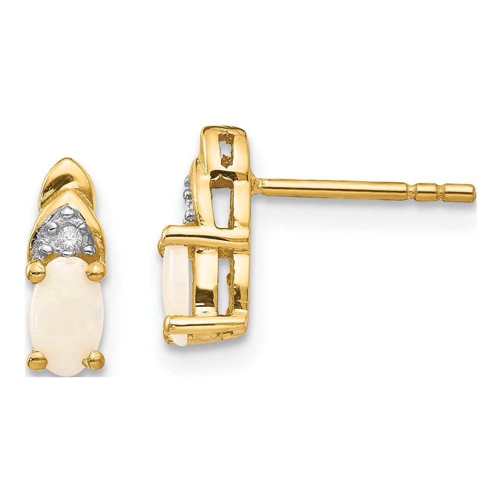 14K Yellow Gold Oval Opal & Diamond October Stud Earrings