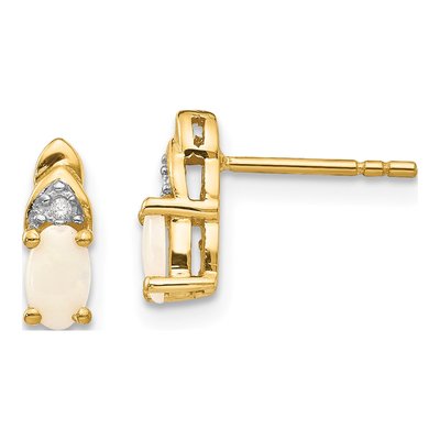 14K Yellow Gold Oval Opal & Diamond October Stud Earrings