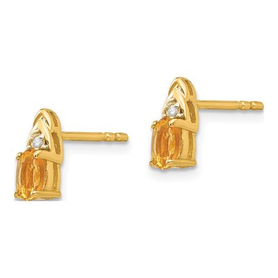 14K Yellow Gold Oval Citrine & Diamond November Birthstone Stud Earrings – view 2