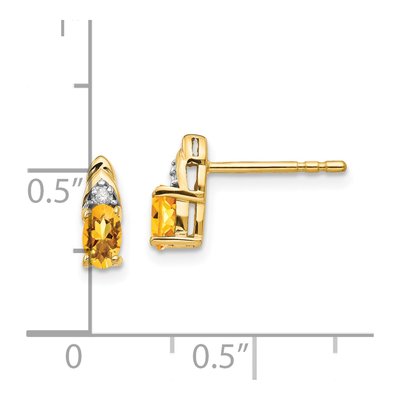14K Yellow Gold Oval Citrine & Diamond November Birthstone Stud Earrings – view 4