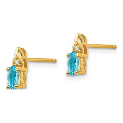 14K Yellow Gold Swiss Blue Topaz & Diamond Oval Stud Earrings – view 2