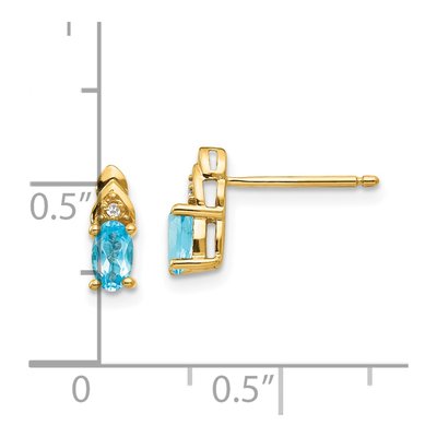 14K Yellow Gold Swiss Blue Topaz & Diamond Oval Stud Earrings – view 4