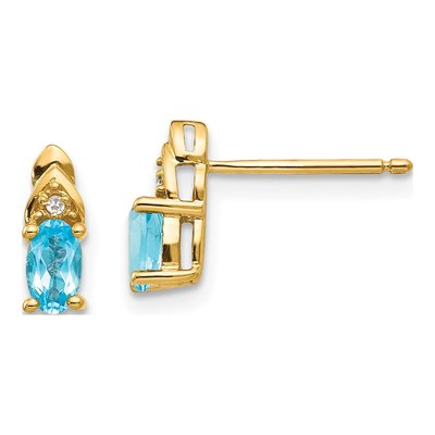 14K Yellow Gold Swiss Blue Topaz & Diamond Oval Stud Earrings