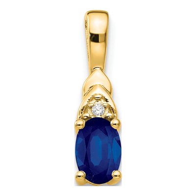 14K Yellow Gold Sapphire & Diamond Oval September Pendant
