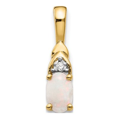 14K Yellow Gold Opal & Diamond Oval October Pendant