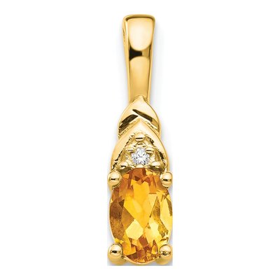 14K Yellow Gold Citrine & Diamond Oval November Pendant