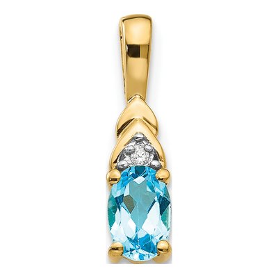 14K Yellow Gold Swiss Blue Topaz & Diamond Pendant