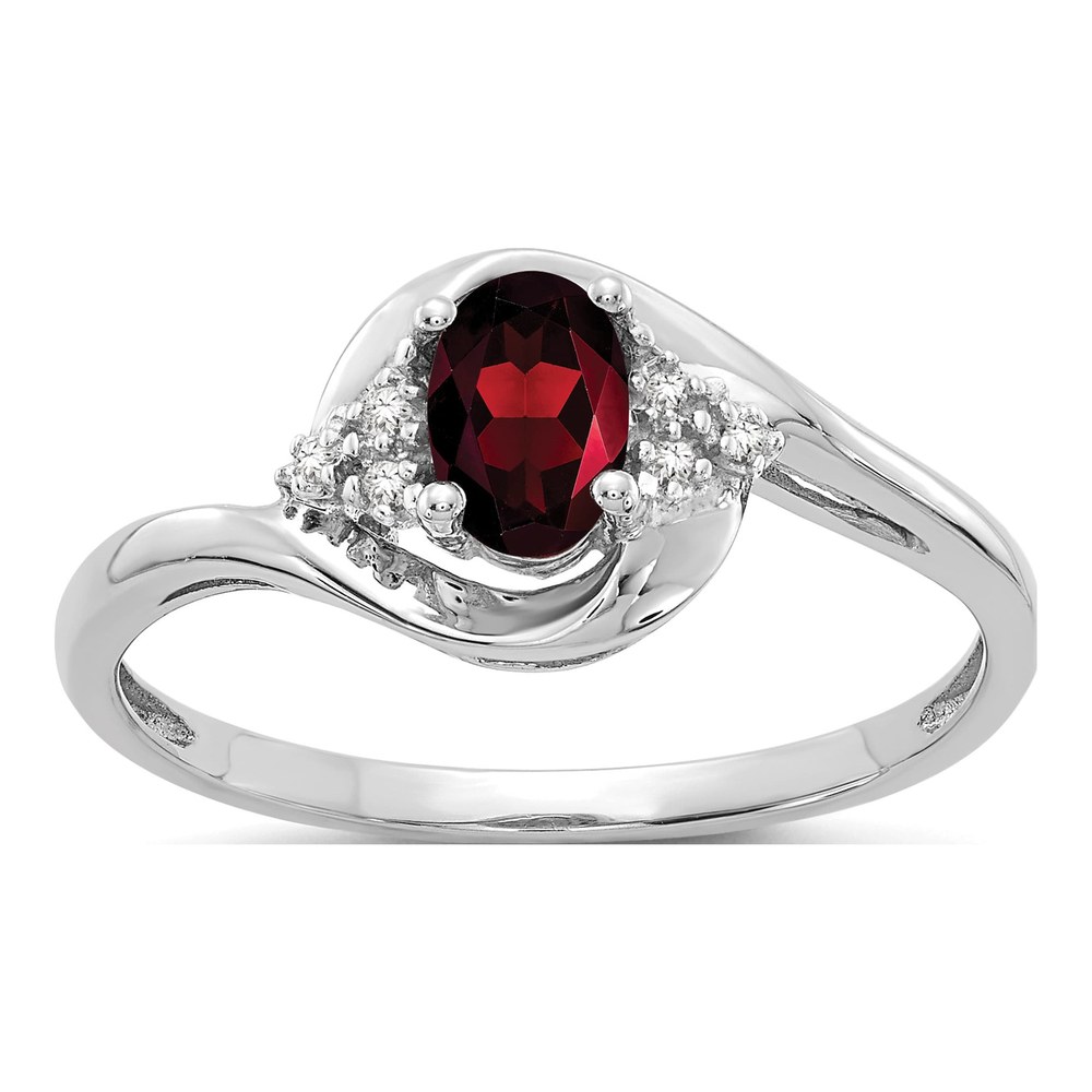 14K White Gold Garnet & Diamond Oval Ring