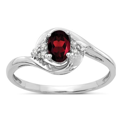 14K White Gold Garnet & Diamond Oval Ring