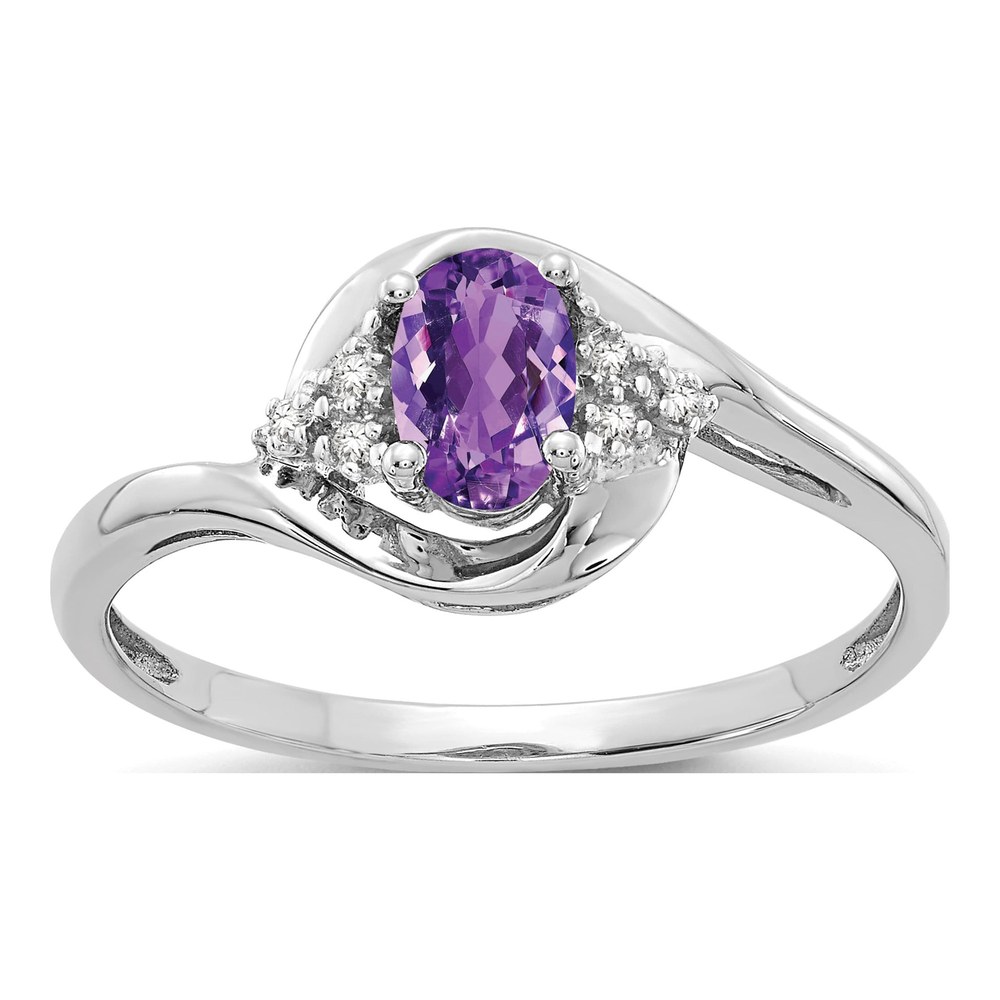 14K White Gold Amethyst & Diamond Oval Ring