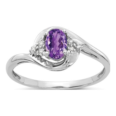 14K White Gold Amethyst & Diamond Oval Ring