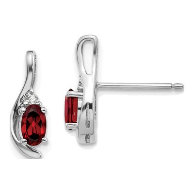 14K White Gold Garnet & Diamond Oval Dangle Earrings