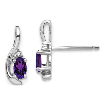 14K White Gold Amethyst & Diamond Oval Dangle Earrings
